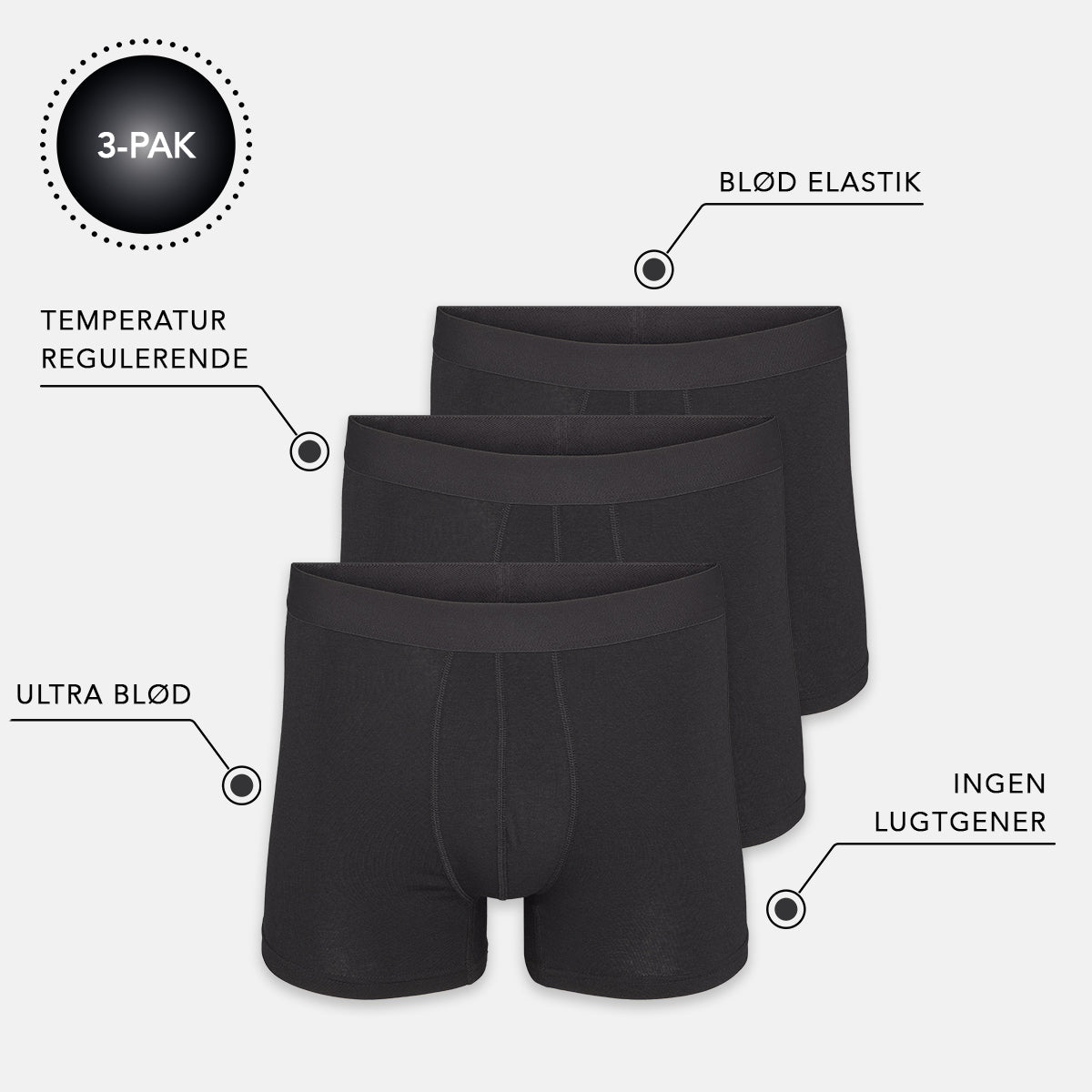 IQ Sox - Bambus boxershorts - Sort (3 par)