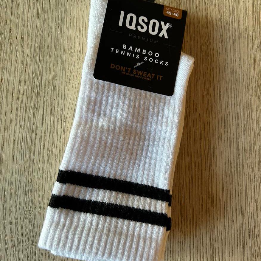 IQ Sox - Stribede tennissokker - Hvid (1 par )